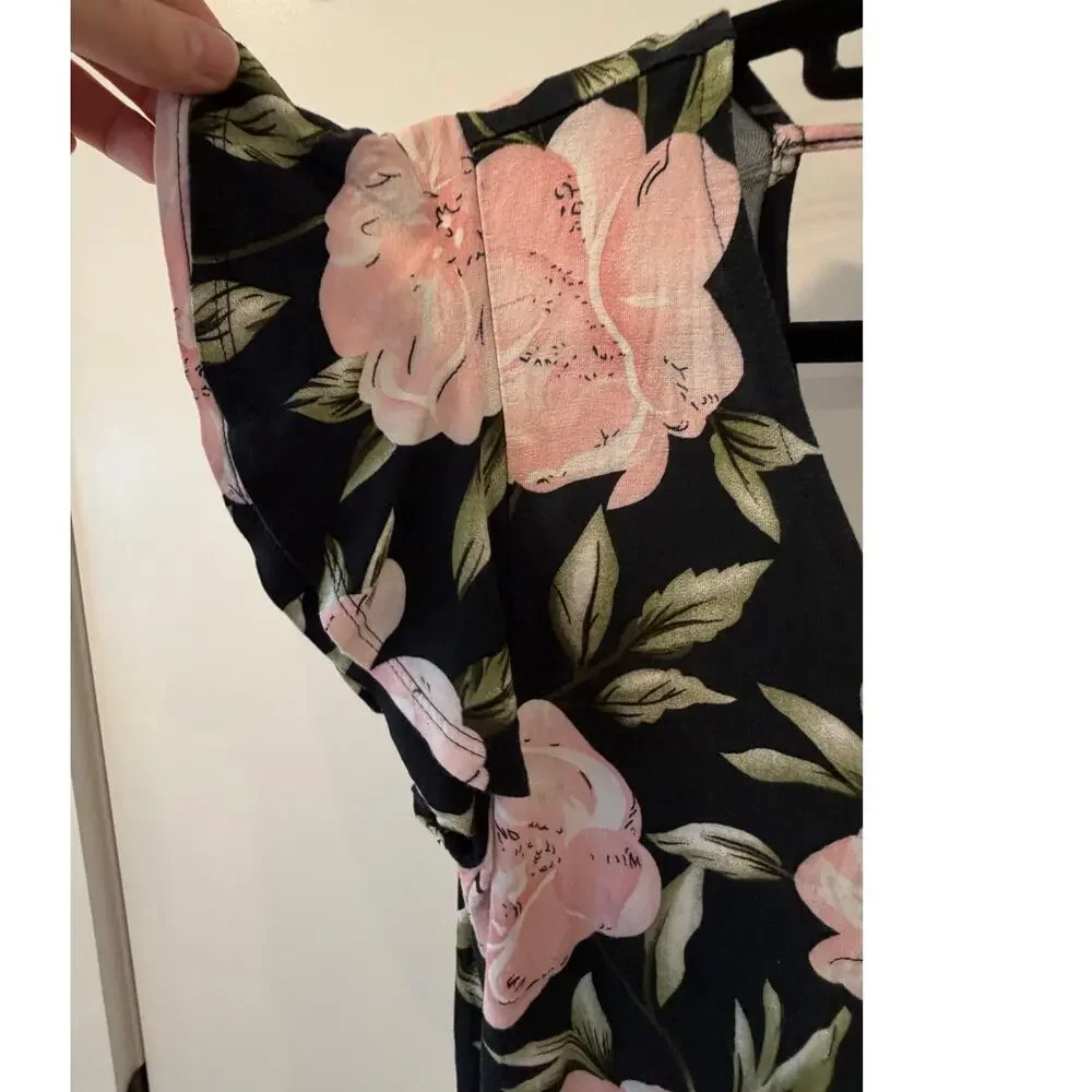 Lascana Black Floral Romper Womens US 4 Flutter Sleeve Shorts One Piece